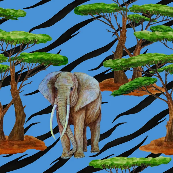 Akvarel Bezešvný Vzor Slonem Animalistickém Pozadí Umělecká Díla Moderním Stylu — Stock fotografie