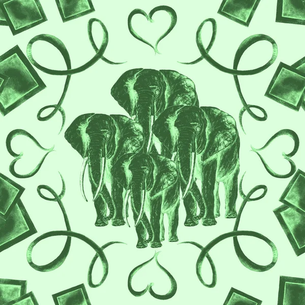 Akwarela Bezszwowy Wzór Słoniami Dekoracyjnym Tle Dzieła Nowoczesnym Stylu Kreatywny — Zdjęcie stockowe