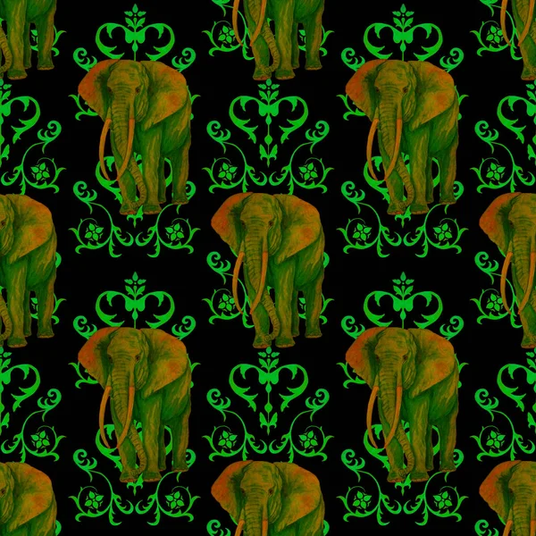 Acquerello Modello Senza Soluzione Continuità Con Elefanti Sfondo Decorativo Opera — Foto Stock