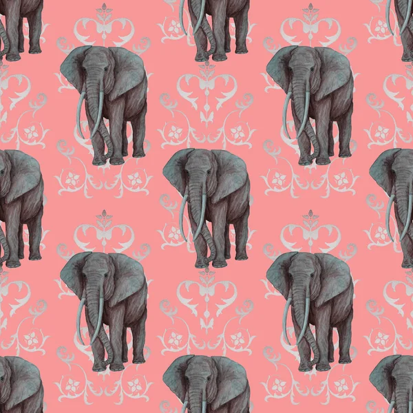 Akvarell Sömlös Mönster Med Elefanter Dekorativ Bakgrund Konstverk Modern Stil — Stockfoto