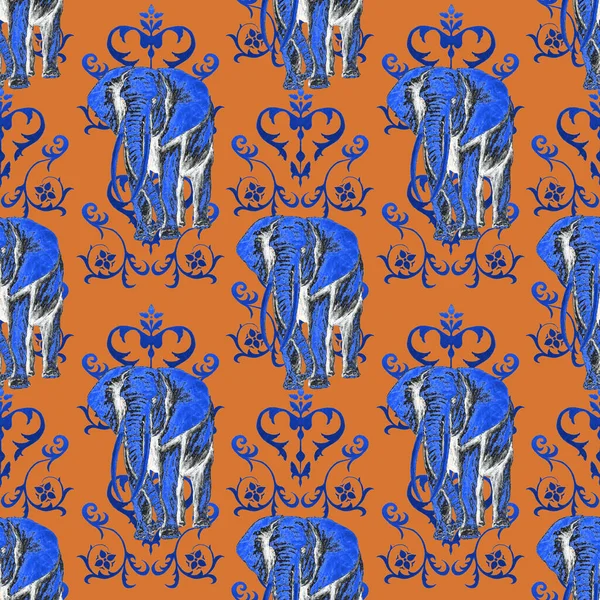 Acquerello Modello Senza Soluzione Continuità Con Elefanti Sfondo Decorativo Opera — Foto Stock
