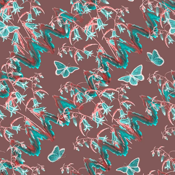 水彩蝶と装飾的なシームレスパターン 色の自然背景 美しい夏 Print — ストック写真