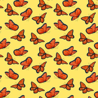 Suluboya kelebekleriyle dekoratif, pürüzsüz desen. Renk doğası. Güzel yaz baskısı.