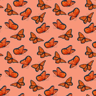 Suluboya kelebekleriyle dekoratif, pürüzsüz desen. Renk doğası. Güzel yaz baskısı.