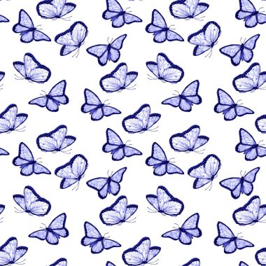 Suluboya kelebekleriyle dekoratif, pürüzsüz desen. Renk doğası. Güzel yaz baskısı.