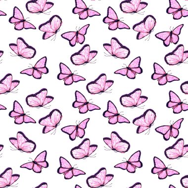 Suluboya kelebekleriyle dekoratif, pürüzsüz desen. Renk doğası. Güzel yaz baskısı.