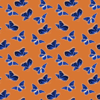Suluboya kelebekleriyle dekoratif, pürüzsüz desen. Renk doğası. Güzel yaz baskısı.