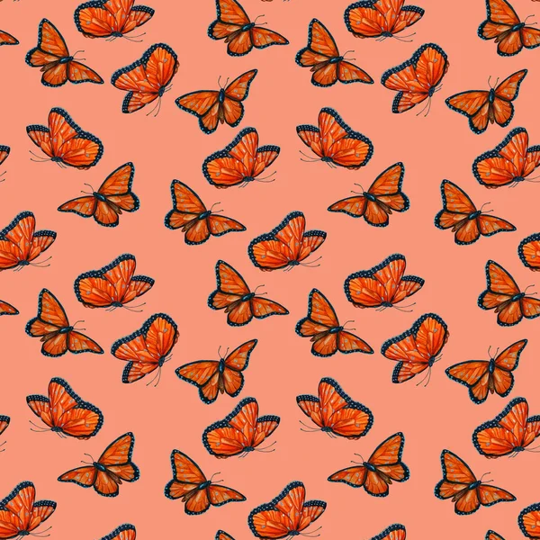 水彩蝶と装飾的なシームレスパターン 色の自然背景 美しい夏 Print — ストック写真