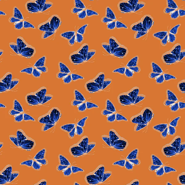 Suluboya Kelebekleriyle Dekoratif Pürüzsüz Desen Renk Doğası Güzel Yaz Baskısı — Stok fotoğraf