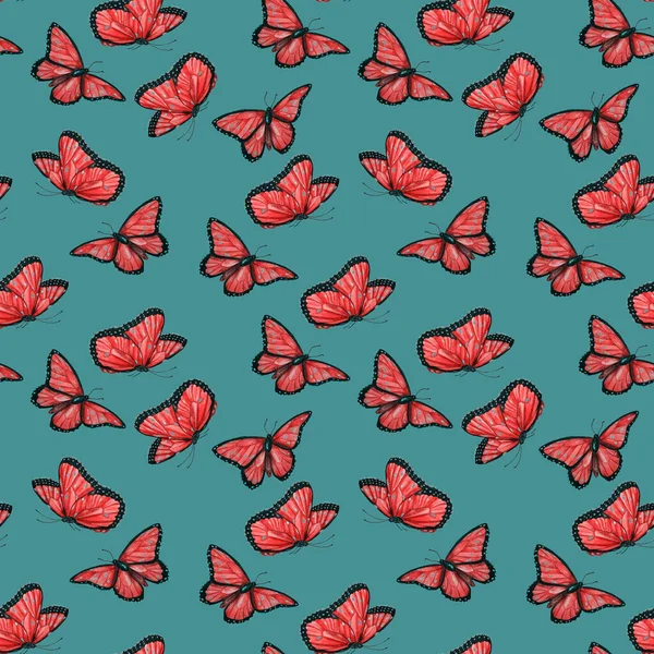 Декоративный Узор Тюленей Акварельными Бабочками Цвет Фона Природы Летний Принт — стоковое фото