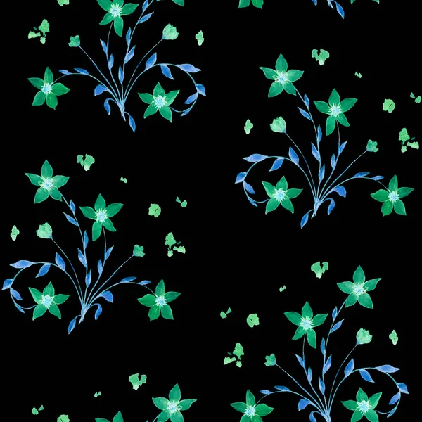 Patrón Floral Decorativo Sin Costuras Con Flores Color Azul Acuarela — Foto de Stock