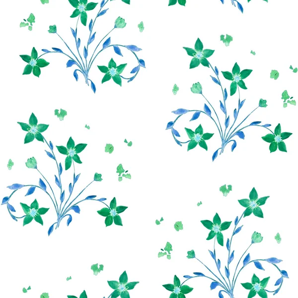 Decorative Floral Seamless Pattern Watercolor Bluebell Flowers Colorful Nature Background — Stock Photo, Image