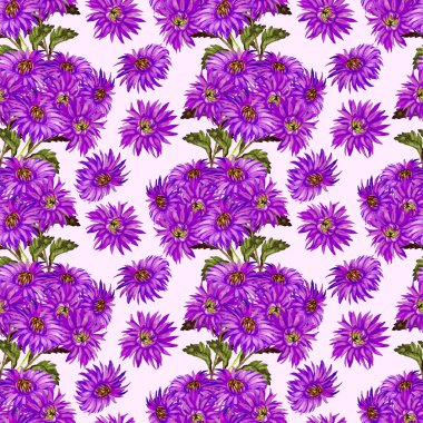 Suluboya desensiz wiyh chrysanthemum buketleri. Çiçekli yaz geçmişi. Eski baskı.