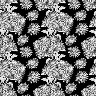 Suluboya desensiz wiyh chrysanthemum buketleri. Çiçekli yaz geçmişi. Eski baskı.