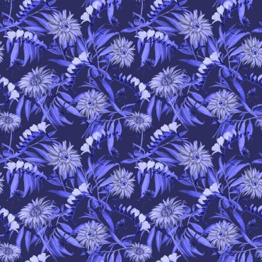 Suluboya desensiz çiçek açan kasımpatılar. Dekoratif çiçek arkaplanı. Güzel yaz baskısı.