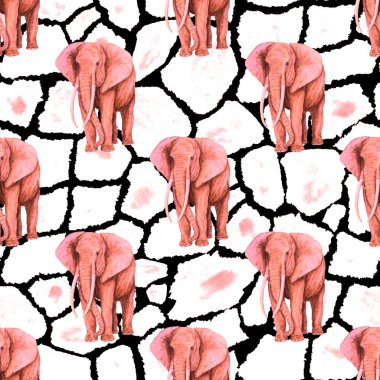 Hayvani bir geçmişi olan fillerle suluboya desenli. Modern tarzda sanat eserleri. Yaratıcı baskı.