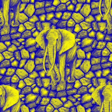 Hayvani bir geçmişi olan fillerle suluboya desenli. Modern tarzda sanat eserleri. Yaratıcı baskı.