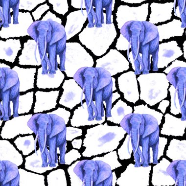 Hayvani bir geçmişi olan fillerle suluboya desenli. Modern tarzda sanat eserleri. Yaratıcı baskı.