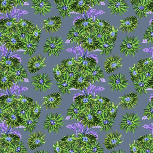 Suluboya desensiz wiyh chrysanthemum buketleri. Çiçekli yaz geçmişi. Eski baskı.