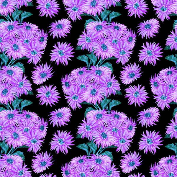 Aquarell Nahtlose Muster Mit Chrysanthemensträußen Floraler Sommer Hintergrund Vintage Print — Stockfoto