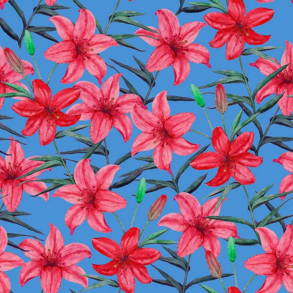 Patrón Sin Costura Acuarela Con Flores Lirio Flor Arte Moda —  Fotos de Stock