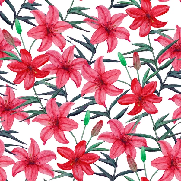 Aquarell Nahtloses Muster Mit Blühenden Lilienblüten Florale Modekunst Sommer Grußkarte — Stockfoto
