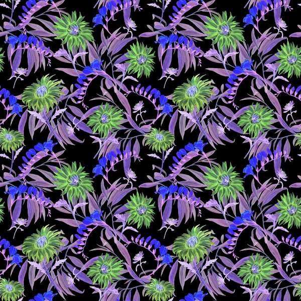 Aquarel Naadloos Patroon Bloeiende Chrysanten Decoratieve Bloemen Achtergrond Mooie Zomerse — Stockfoto