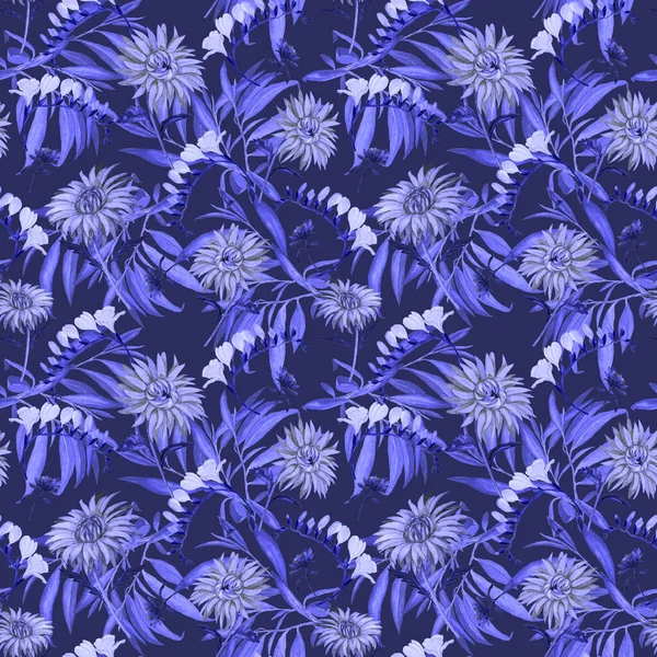 Aquarell Nahtlose Muster Blühenden Chrysanthemen Dekorative Floralen Hintergrund Schöner Sommerdruck — Stockfoto