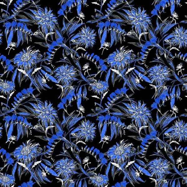 Aquarell Nahtlose Muster Blühenden Chrysanthemen Dekorative Floralen Hintergrund Schöner Sommerdruck — Stockfoto