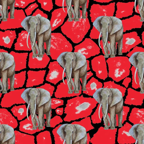 Acquerello Modello Senza Soluzione Continuità Con Elefanti Sfondo Animale Opera — Foto Stock