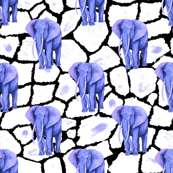 Watercolor seamless pattern with elephants on animalistic background. Artwork in modern style. Creative print.