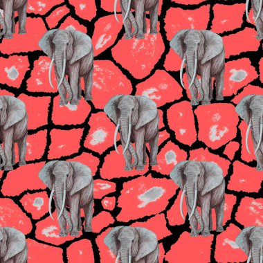 Hayvani bir geçmişi olan fillerle suluboya desenli. Modern tarzda sanat eserleri. Yaratıcı baskı.