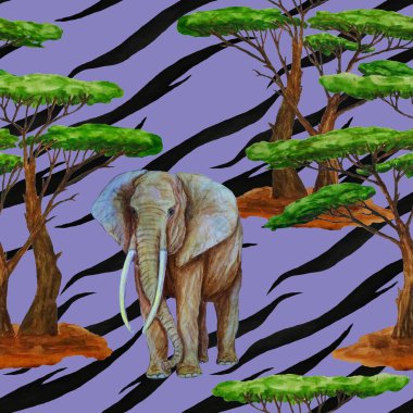 Hayvani bir geçmişi olan filli suluboya desenli. Modern tarzda sanat eserleri. Yaratıcı baskı.