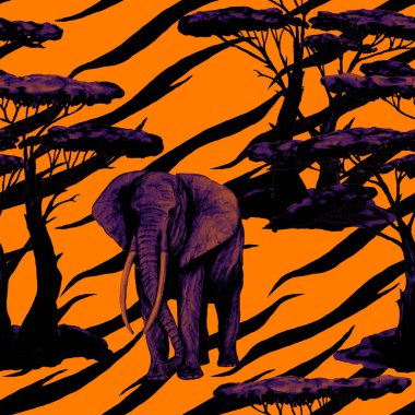 Hayvani bir geçmişi olan filli suluboya desenli. Modern tarzda sanat eserleri. Yaratıcı baskı.