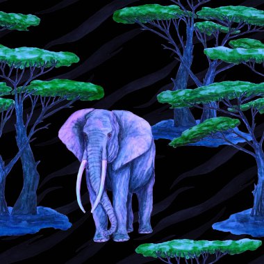 Hayvani bir geçmişi olan filli suluboya desenli. Modern tarzda sanat eserleri. Yaratıcı baskı.