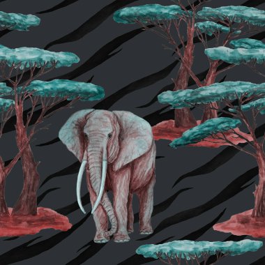 Hayvani bir geçmişi olan filli suluboya desenli. Modern tarzda sanat eserleri. Yaratıcı baskı.