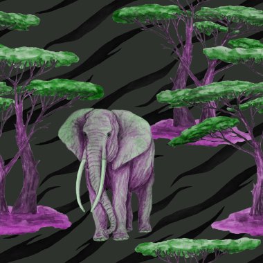 Hayvani bir geçmişi olan filli suluboya desenli. Modern tarzda sanat eserleri. Yaratıcı baskı.