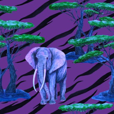 Hayvani bir geçmişi olan filli suluboya desenli. Modern tarzda sanat eserleri. Yaratıcı baskı.