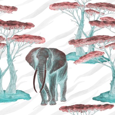 Hayvani bir geçmişi olan filli suluboya desenli. Modern tarzda sanat eserleri. Yaratıcı baskı.