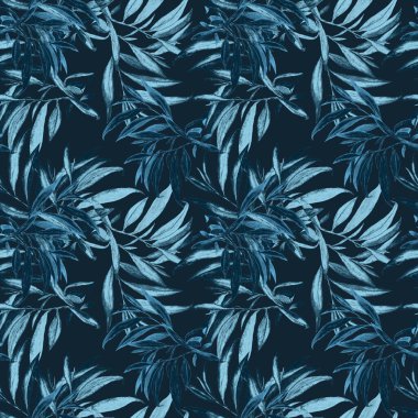 Söğüt yapraklı, dikişsiz suluboya desen. Güzel sanat baskısı. Kumaş dokusu arkaplanı. 