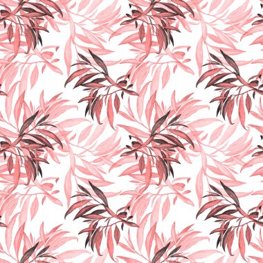 Söğüt yapraklı, dikişsiz suluboya desen. Güzel sanat baskısı. Kumaş dokusu arkaplanı. 