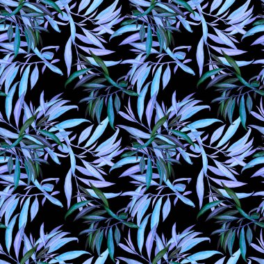 Söğüt yapraklı, dikişsiz suluboya desen. Güzel sanat baskısı. Kumaş dokusu arkaplanı. 