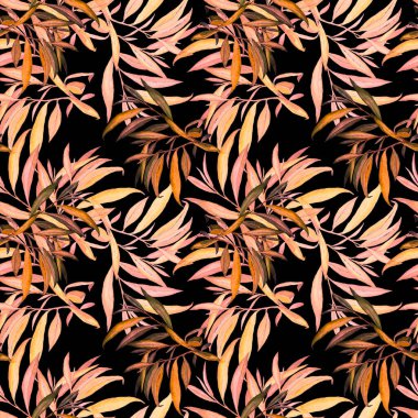 Söğüt yapraklı, dikişsiz suluboya desen. Güzel sanat baskısı. Kumaş dokusu arkaplanı. 