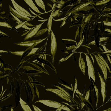 Söğüt yapraklı, dikişsiz suluboya desen. Güzel sanat baskısı. Kumaş dokusu arkaplanı. 