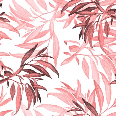 Söğüt yapraklı, dikişsiz suluboya desen. Güzel sanat baskısı. Kumaş dokusu arkaplanı. 