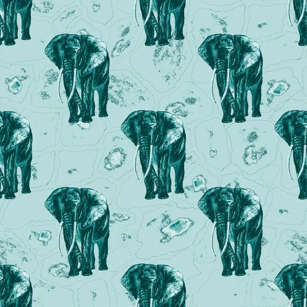 Watercolor seamless pattern with elephants on animalistic background. Artwork in modern style. Creative print.