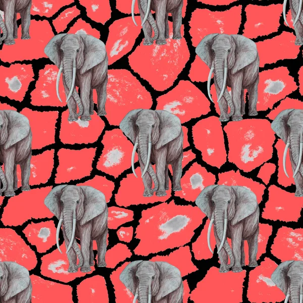 Acquerello Modello Senza Soluzione Continuità Con Elefanti Sfondo Animale Opera — Foto Stock