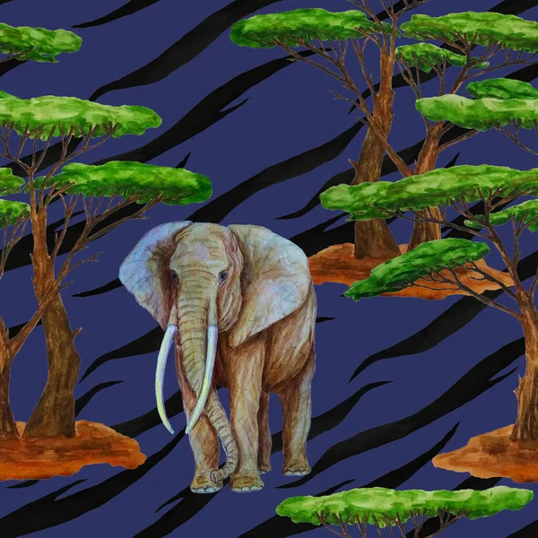 Akvarell Sömlös Mönster Med Elefant Animalistisk Bakgrund Konstverk Modern Stil — Stockfoto