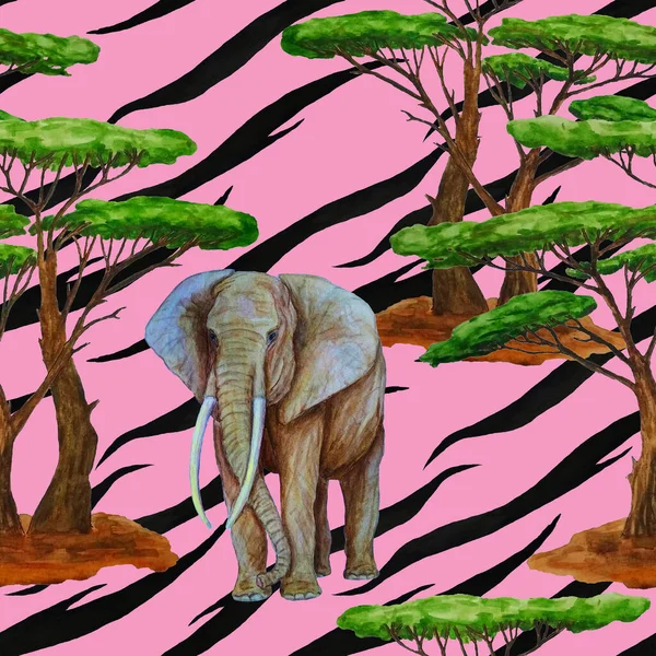 Akvarel Bezešvný Vzor Slonem Animalistickém Pozadí Umělecká Díla Moderním Stylu — Stock fotografie
