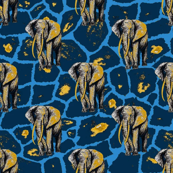 動物的な背景に象と水彩シームレスパターン 現代風の作品 Print — ストック写真